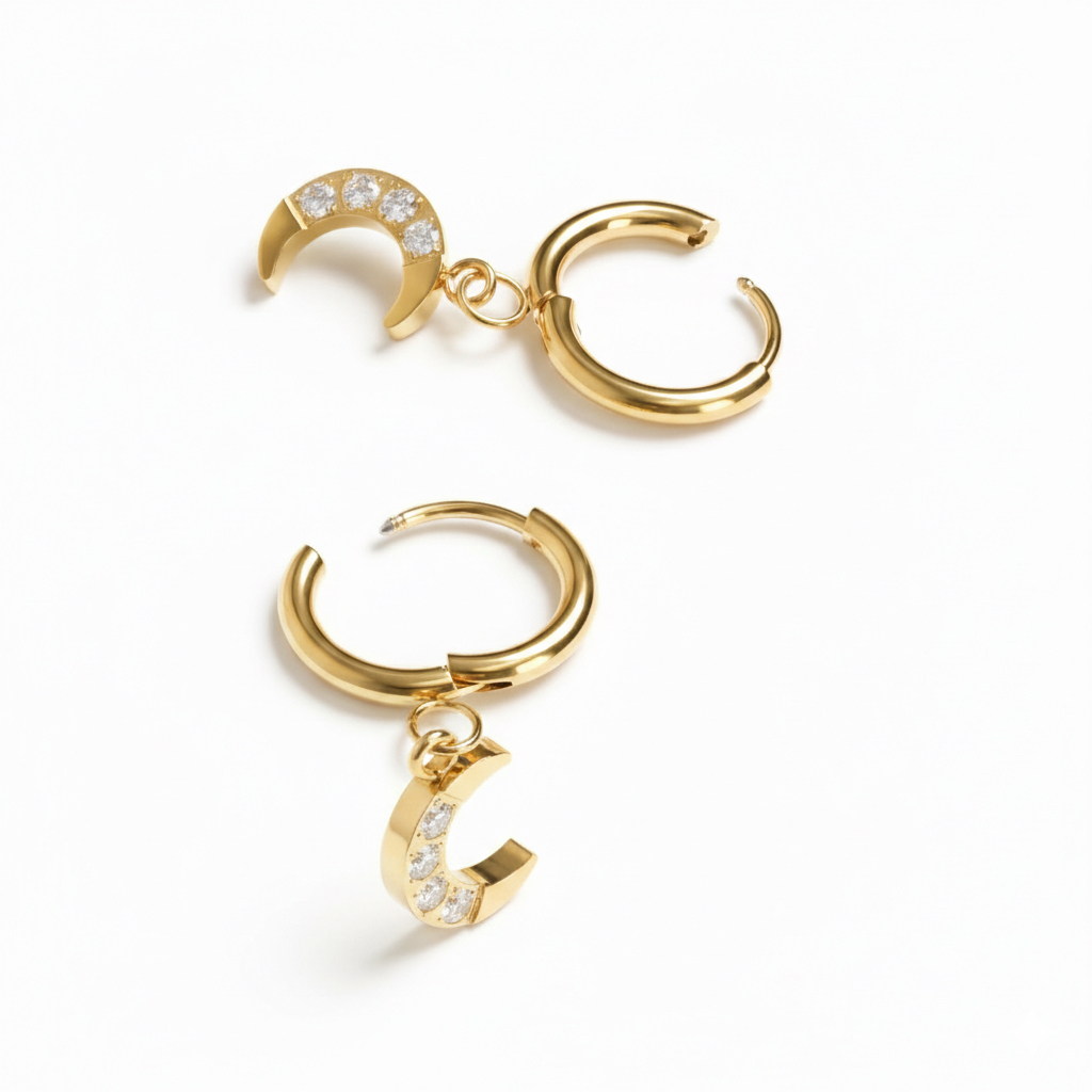 Pair of hoops with moon dangle