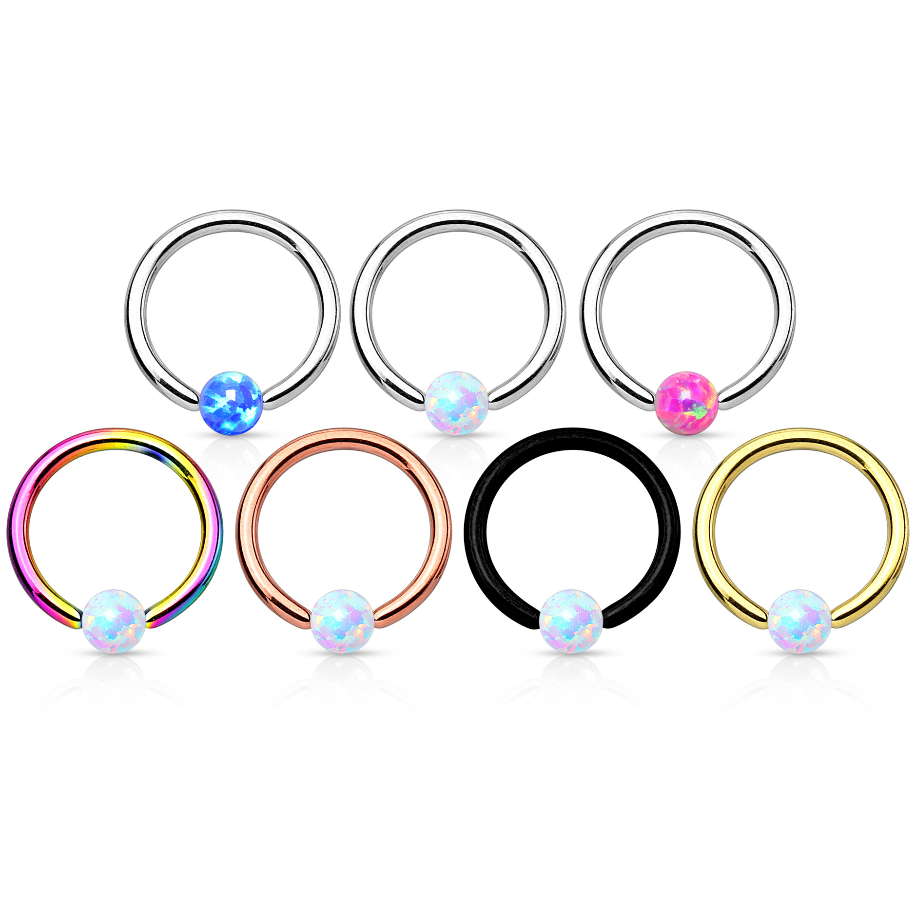 Captive bead ring with opal stone