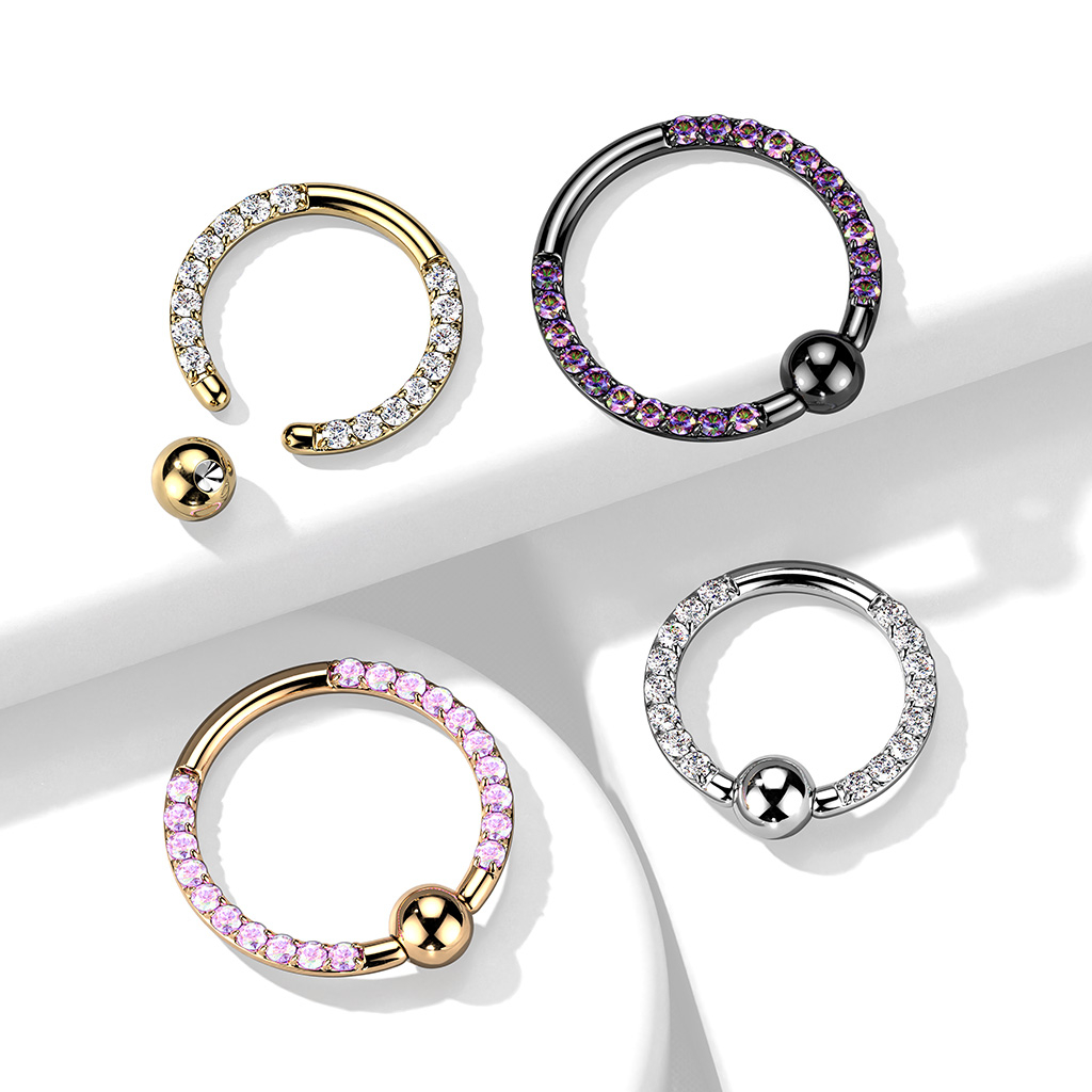Titanium captive bead ring with front facing stones on each side