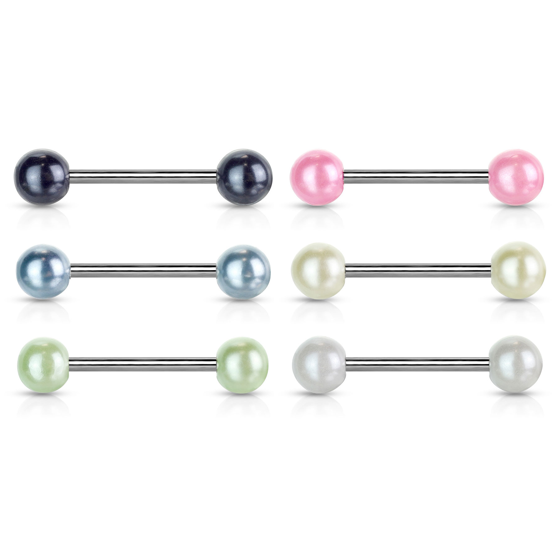 Set of 6 tongue barbells with pearl balls